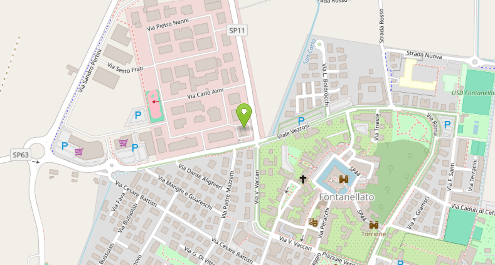 Mappa: la posizione di Ferramenta Giordani in Via Carlo Aimi 40 a Fontanellato